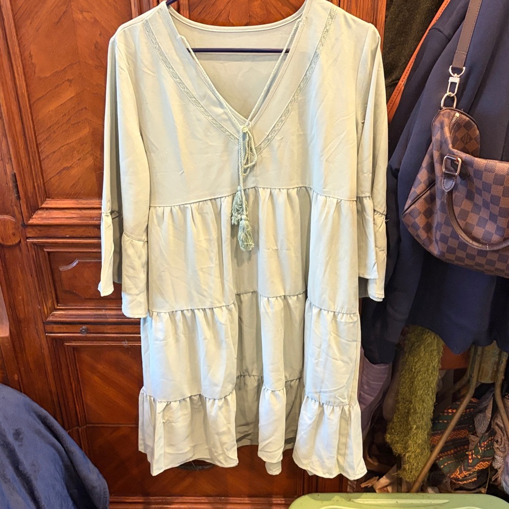 Amazon Essentials Light Green Tiered Dress